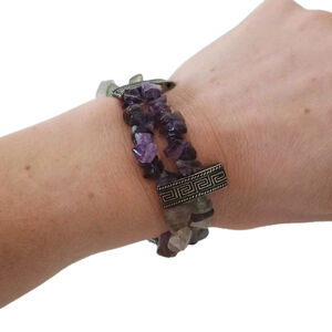 Vintage Amethyst & Quartz Stretch Bracelet W/ Silvertone Accents